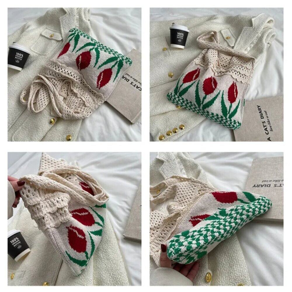 2/$30 NEW Tulip Crochet Farmers Market Tote Bag Cream Beige - Picture 12 of 13